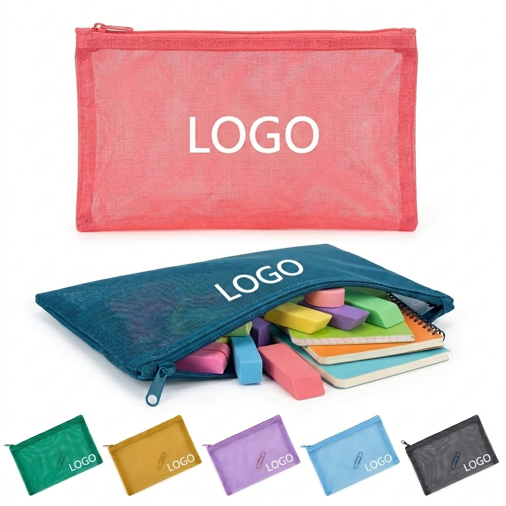 Clear View Nylon Zippered Pouch for Makeup, School Supplies & Organization