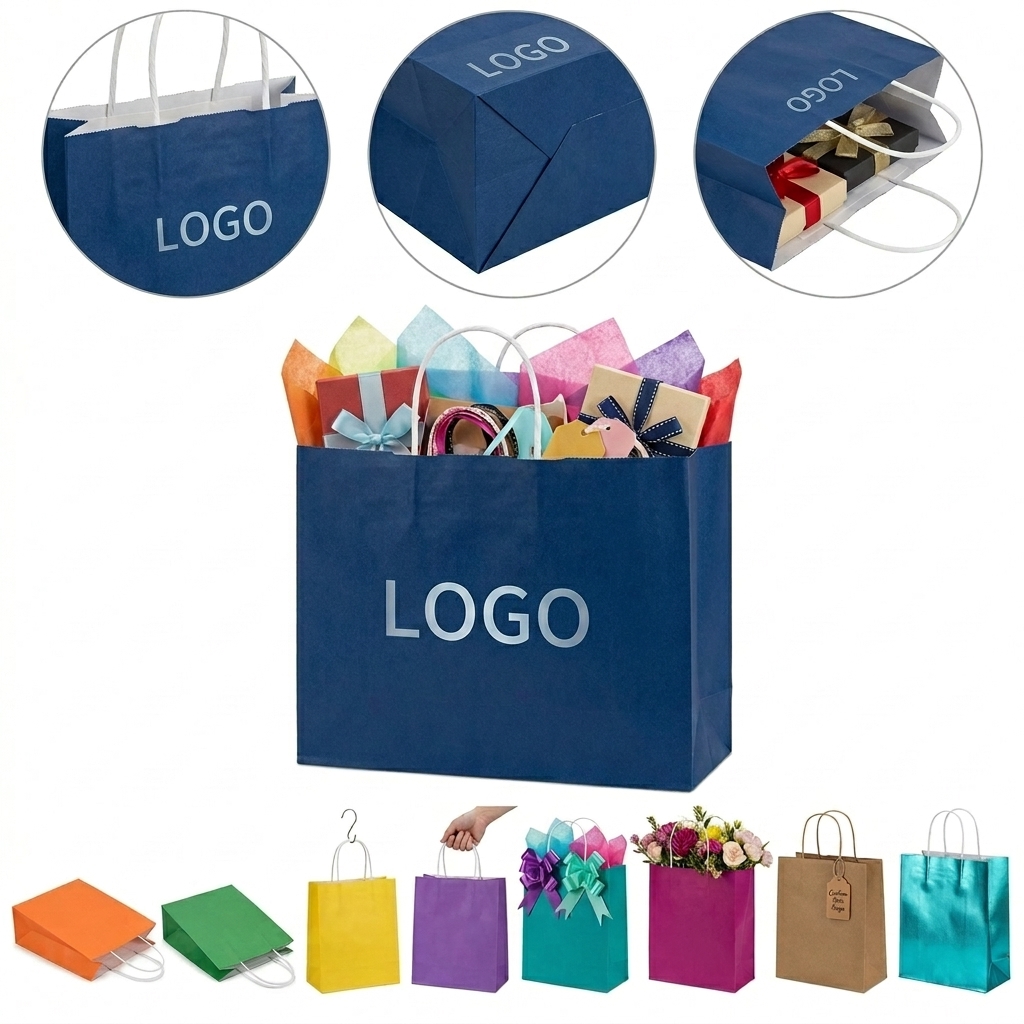 Customizable Solid Color Paper Gift Bags for Parties and Events