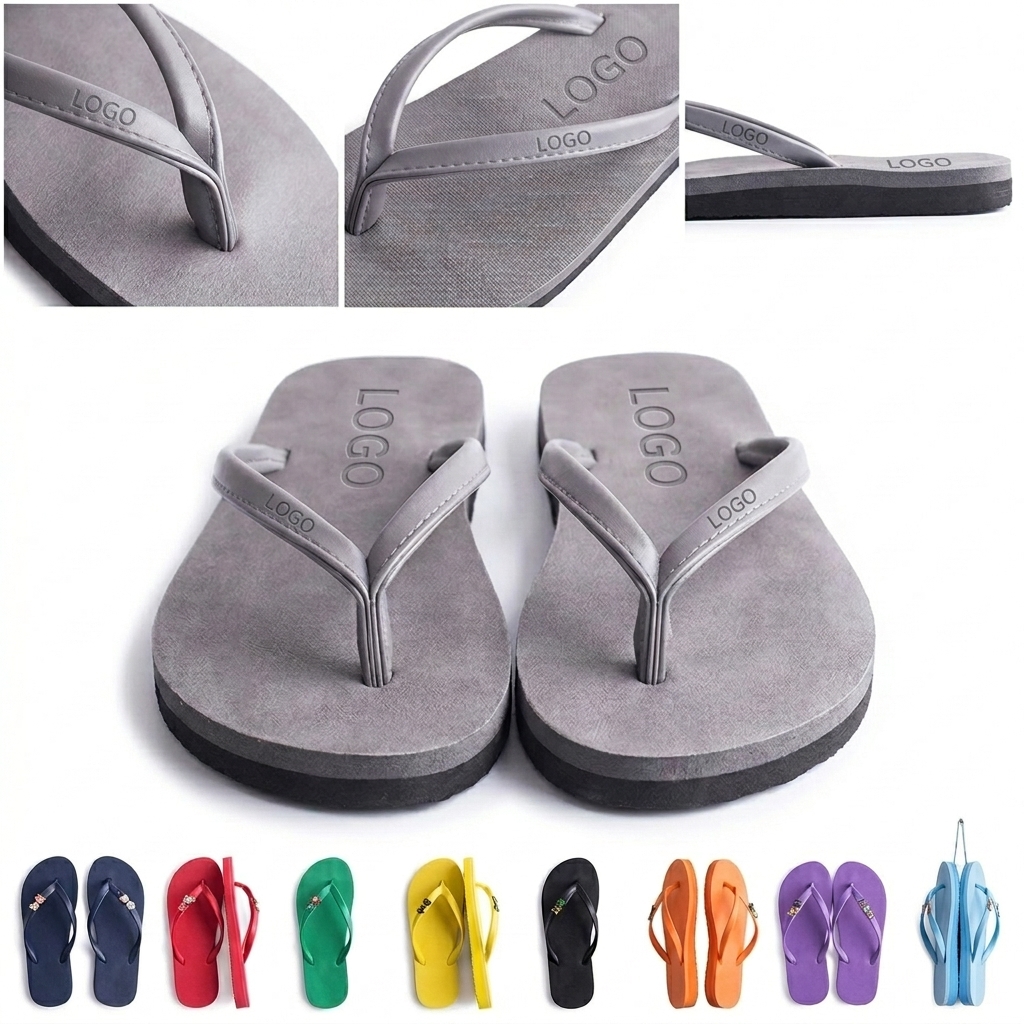Unisex Grey & Black Beach Pool Flip-Flops