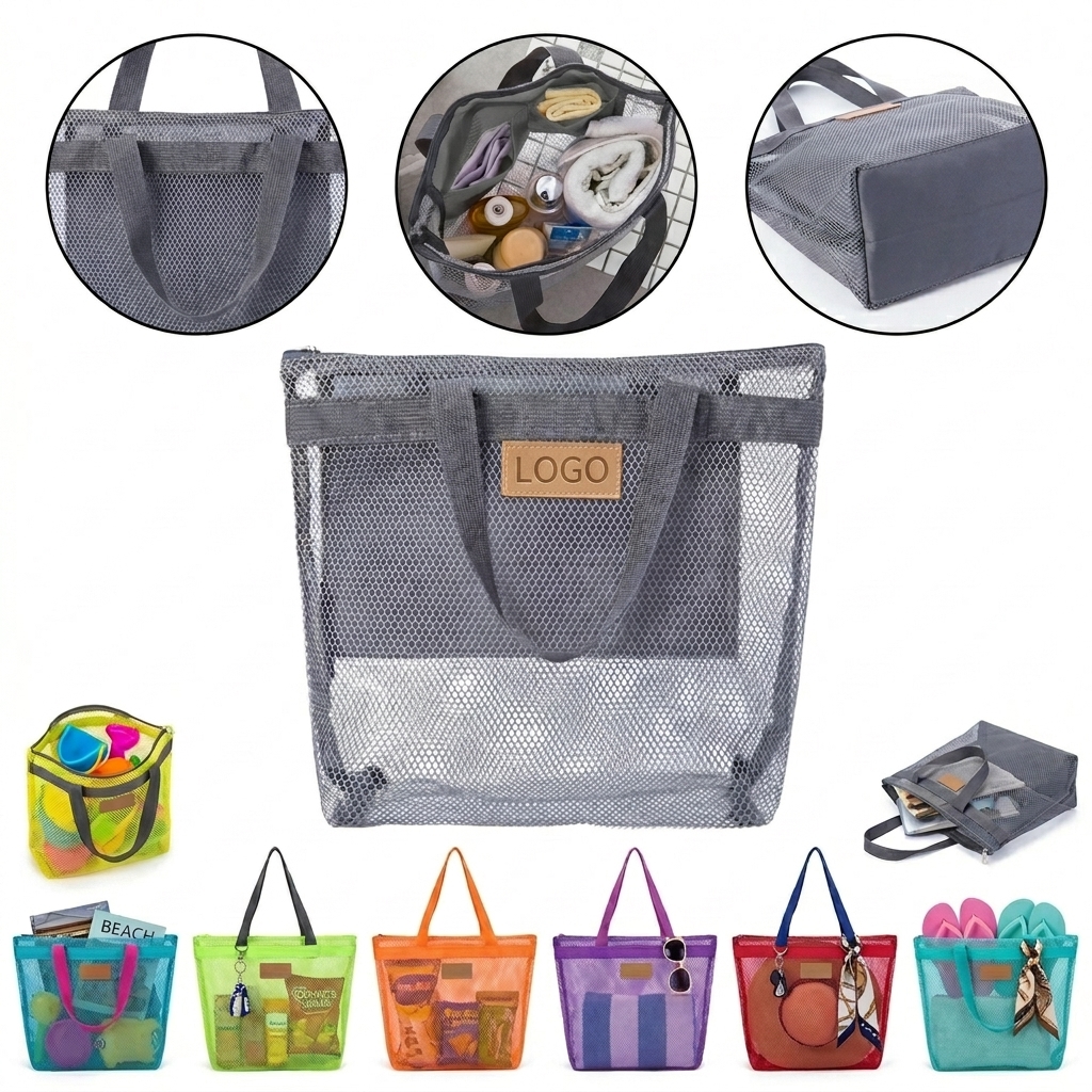 Foldable Ventilated Mesh Beach & Cosmetic Shoulder Bag
