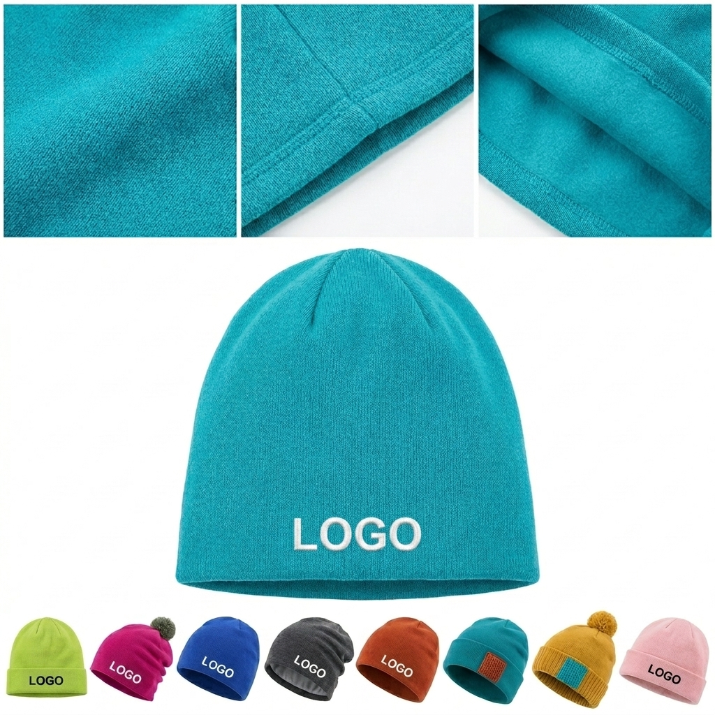 Customizable Winter Fleece Logo Beanie Hat for All