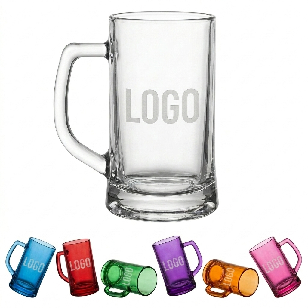 17OZ Heavy Beer Mugs with Handle - Classic German Design Glass Tankards for Ale, Lager, Coffee & Tea