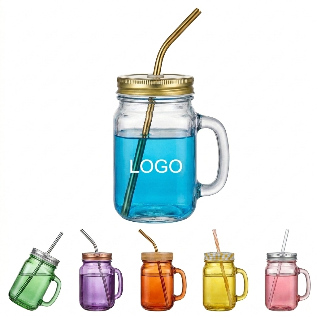16OZ Lead-Free Glass Mason Jar with Handle for Drinks and Storage