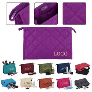 Rhombus Pattern Zippered Cosmetic Organizer Bag